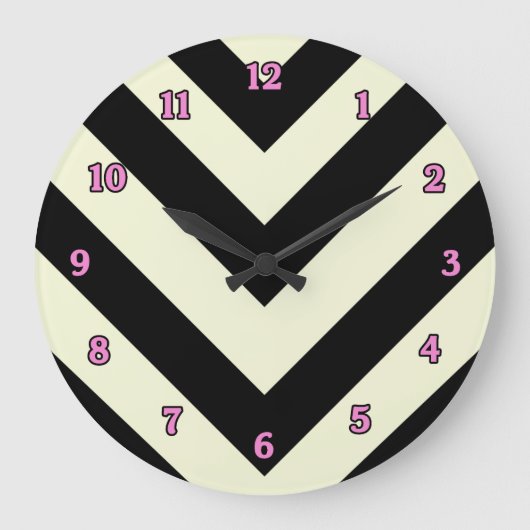Zwart-witte Chevron Patroonklok Grote Klok (Voorkant)