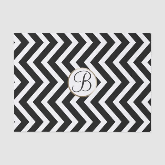 Zwart Witte Chevron Print Monogram Letter Initiaal Tissuepapier (Voorkant)
