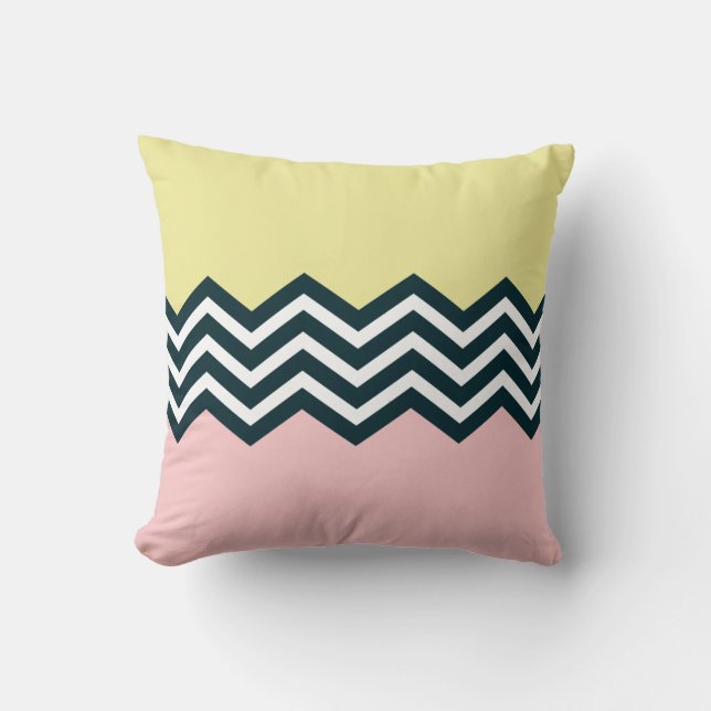 Zwart-witte chevron roze en gele achtergrond kussen (Voorkant)