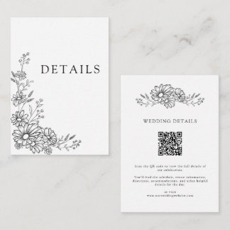 Zwart Witte Chic Botanische QR-code Trouwdetails Informatiekaartje