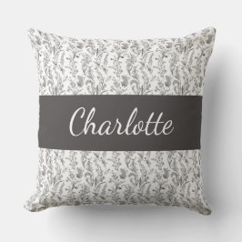 Zwart Witte Chic Toile Bloemstuk Aangepaste Naam Kussen