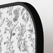 Zwart Witte Chic Toile Bloemstuk Aangepaste Naam Pickleball Paddle (Links Detail)