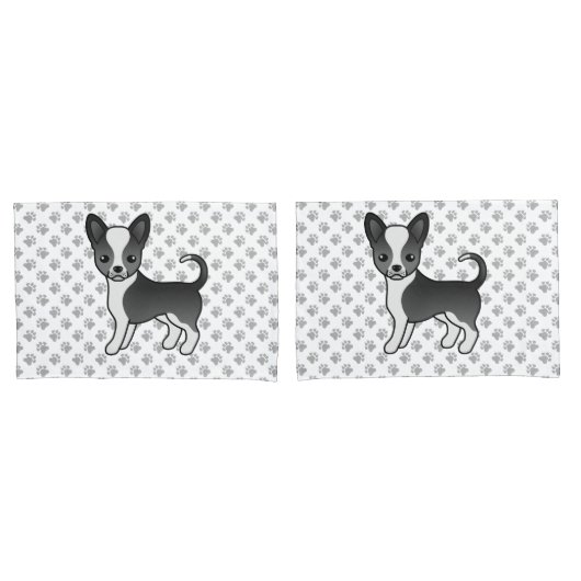 Zwart-witte Chihuahua-hond met gladde vacht en pot Kussensloop (Voorkant-Set)