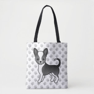 Zwart-witte Chihuahua-hond met gladde vacht en pot Tote Bag