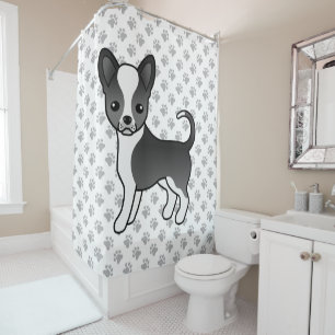 Zwart-witte Chihuahua-hond met gladde vacht & pote Douchegordijn