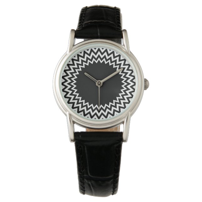 Zwart witte cirkel Chevron Horloge (Voorkant)