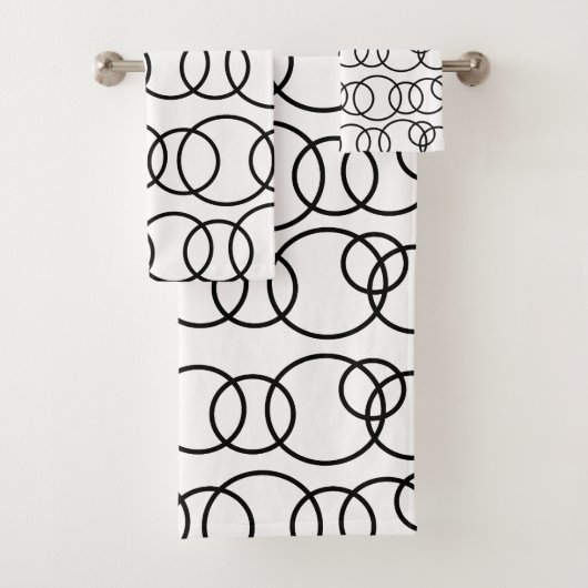 Zwart-witte cirkels bellenpatroon bad handdoek (Insitu)