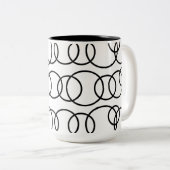 Zwart-witte cirkels bellenpatroon tweekleurige koffiemok (Voorkant rechts)