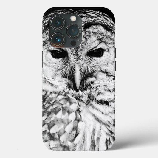 Zwart-witte close-up van het gezicht van een uil Case-Mate iPhone case (Achterkant)