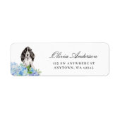 Zwart-witte Cocker Spaniel Blauwe Hortensia Etiket (Voorkant)