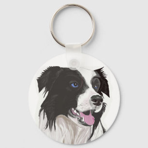 zwart-witte collie blauwe ogen sleutelhanger