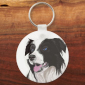 zwart-witte collie blauwe ogen sleutelhanger (Achterkant)