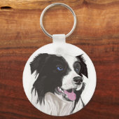 zwart-witte collie blauwe ogen sleutelhanger (Voorkant)