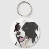 zwart-witte collie blauwe ogen sleutelhanger (Achterkant)