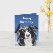 Zwart-witte Collie Editable Kaart (Gele Bloem)