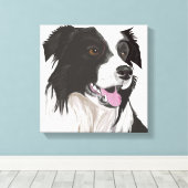 Zwart-witte collie met bruin-eiwit portret canvas afdruk (Insitu (Houten vloer))