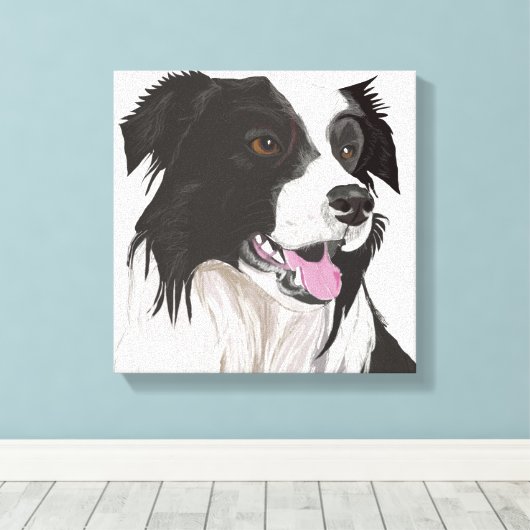 Zwart-witte collie met bruin-eiwit portret canvas afdruk (Insitu (Houten vloer))
