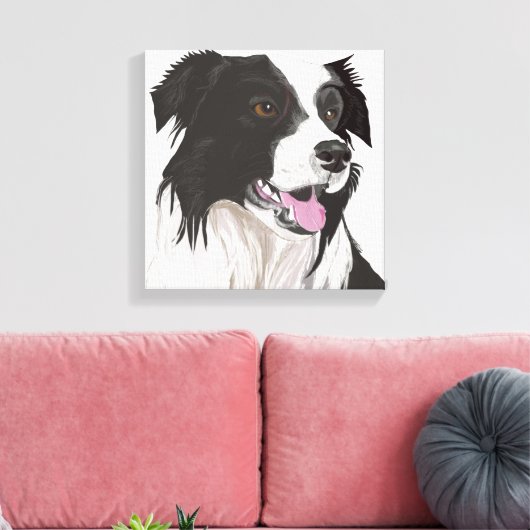 Zwart-witte collie met bruin-eiwit portret canvas afdruk (Insitu (Woonkamer))