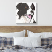 Zwart-witte collie met bruin-eiwit portret canvas afdruk (Insitu (Slaapkamer))