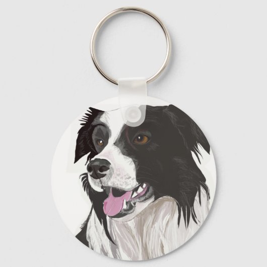 Zwart-witte Collie met bruine ogen Sleutelhanger (Voorkant)