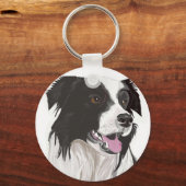 Zwart-witte Collie met bruine ogen Sleutelhanger (Achterkant)