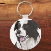 Zwart-witte Collie met bruine ogen Sleutelhanger (Voorkant)