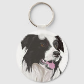 Zwart-witte Collie met bruine ogen Sleutelhanger (Achterkant)