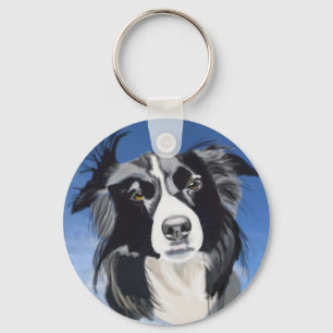 Zwart-witte collie sleutelhanger
