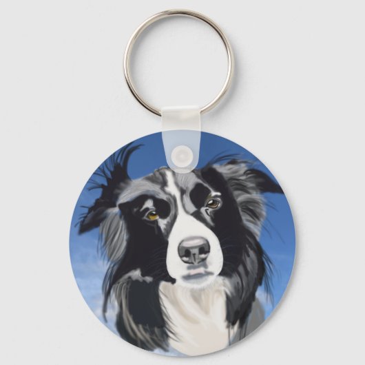 Zwart-witte collie sleutelhanger (Voorkant)