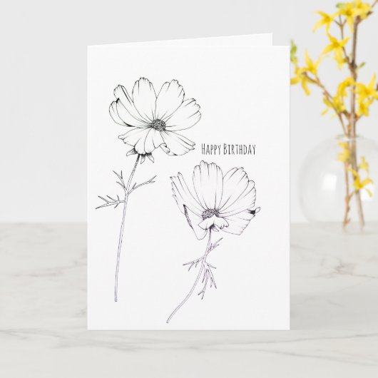 Zwart-witte Cosmos Bloem Wenskaart Kaart (Gele Bloem)