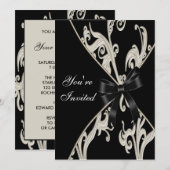 Zwart Witte Crème Spiraal Uitnodiging Template voo (Voorkant / Achterkant)