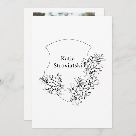 Zwart & Witte Crest Afstudeeraankondiging Kaart (Voorkant / Achterkant)