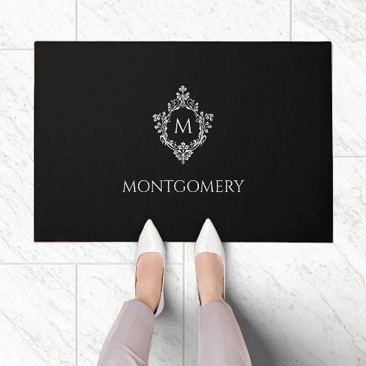 Zwart & Witte Crest Elegante Monogram Initiaal Naa Deurmat