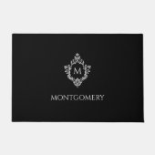 Zwart & Witte Crest Elegante Monogram Initiaal Naa Deurmat (Voorkant)