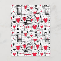Zwart Witte Cute Kat Rode Hart