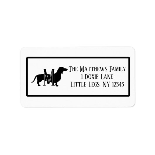 Zwart-Witte Dachshund Silhouet Rand Etiket (Voorkant)