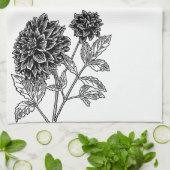 Zwart-Witte Dahlia Theedoek (Gevouwen)
