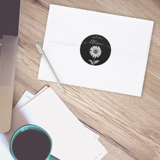 Zwart-witte Daisy Flower Ronde Sticker
