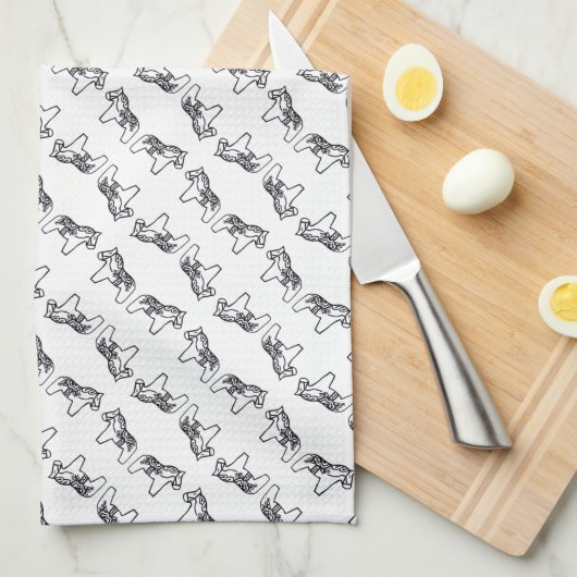 Zwart-witte Dala Horses Dishtowel Theedoek (Quarter Fold)