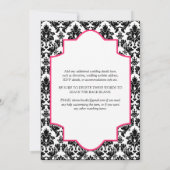 Zwart-witte Damascus, roze glitter Hearts Invite 2 Kaart (Achterkant)