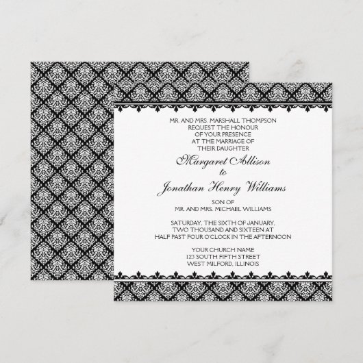 Zwart-witte Damask 1 Kaart (Voorkant / Achterkant)