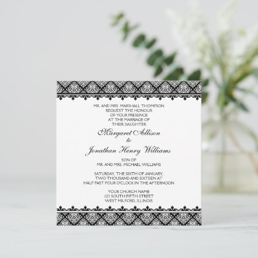 Zwart-witte Damask 1 Kaart (Staand voorkant)