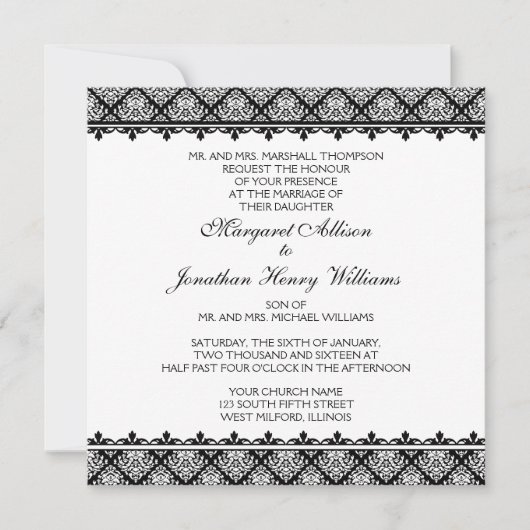 Zwart-witte Damask 1 Kaart (Voorkant)