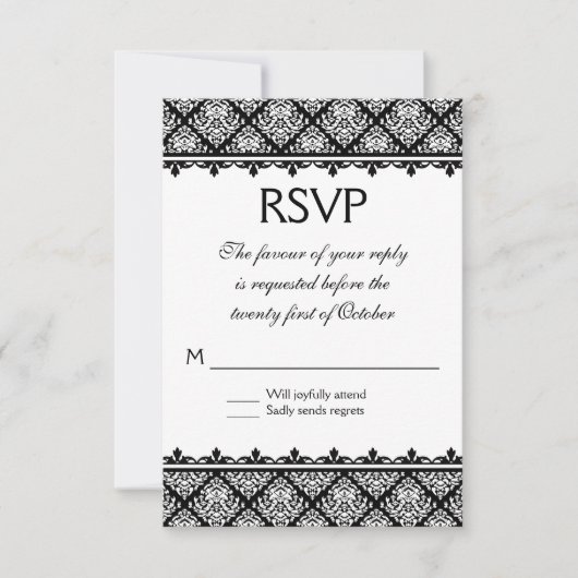 Zwart-witte Damask 1 RSVP Kaartje (Voorkant)