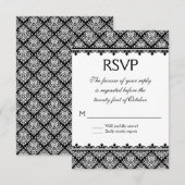 Zwart-witte Damask 1 RSVP Kaartje (Voorkant / Achterkant)