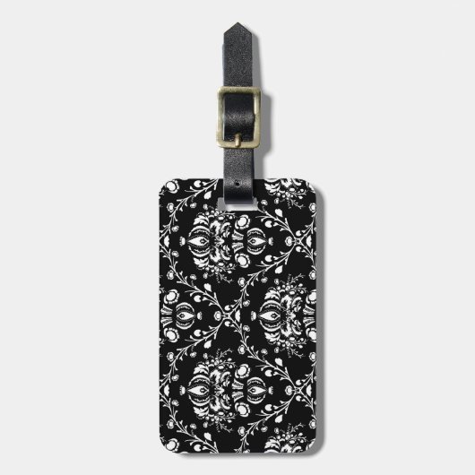 Zwart-witte Damask Bagagelabel (Voorkant verticaal)