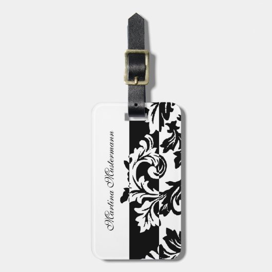 Zwart-witte Damask Bagagelabel (Voorkant verticaal)