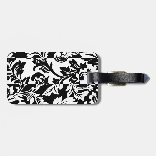 Zwart-witte Damask Bagagelabel (Achterkant horizontaal)