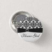 Zwart-witte Damask Bloemenmeisje Pin Ronde Button 3,2 Cm (Voorkant /achterkant)