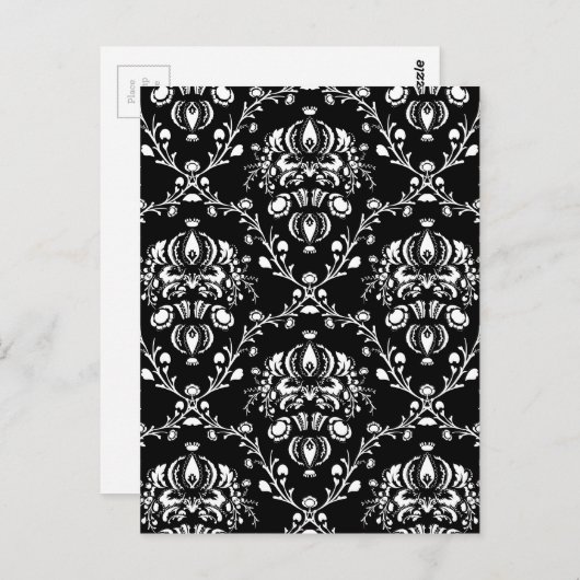 Zwart-witte Damask Briefkaart (Voorkant / Achterkant)